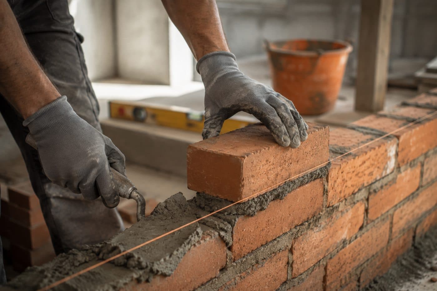 Baumeisterarbeiten: Backsteinwand wird gemauert